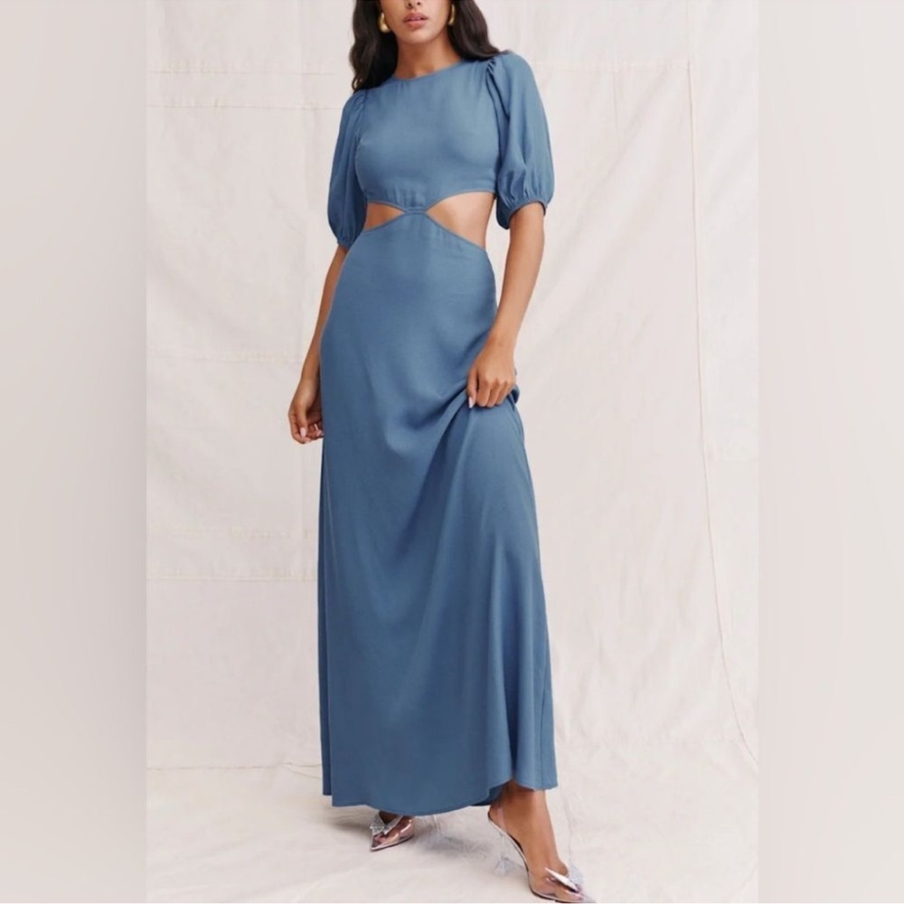 Reformation Tory Maxi Dress in Morning Glory Size 10 | Puff Sleeves Side Cutouts